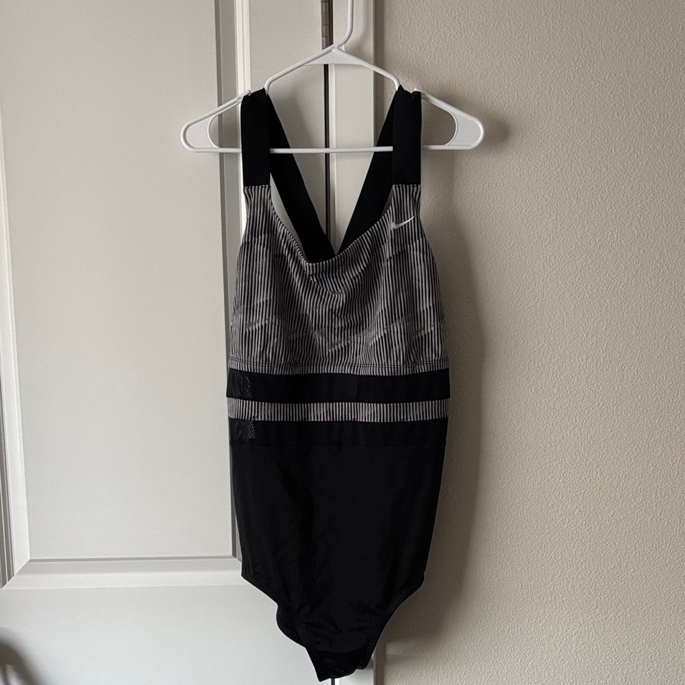 Striped Black, White & Gray, One-Piece Nike Swimsuit 2X